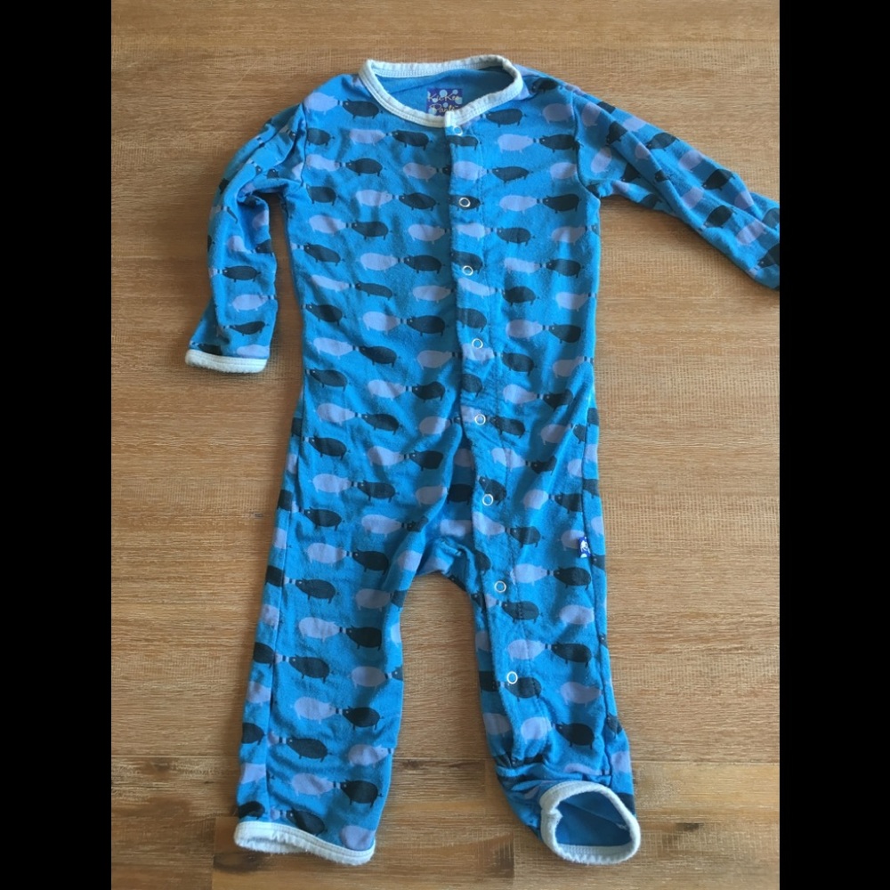 3-6 month Kickee Pant pig patterned footless suit